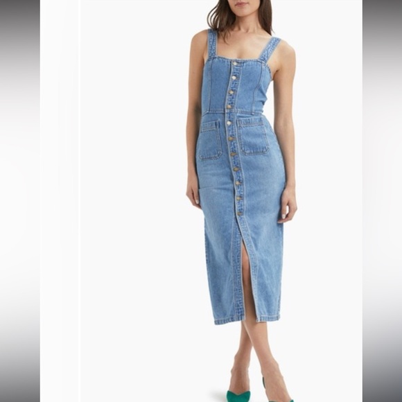 ROLLA'S Dresses & Skirts - Rollas Denim Midi Dress Blue Button Front Front Pockets Size 6 XS Cotton Lyocell